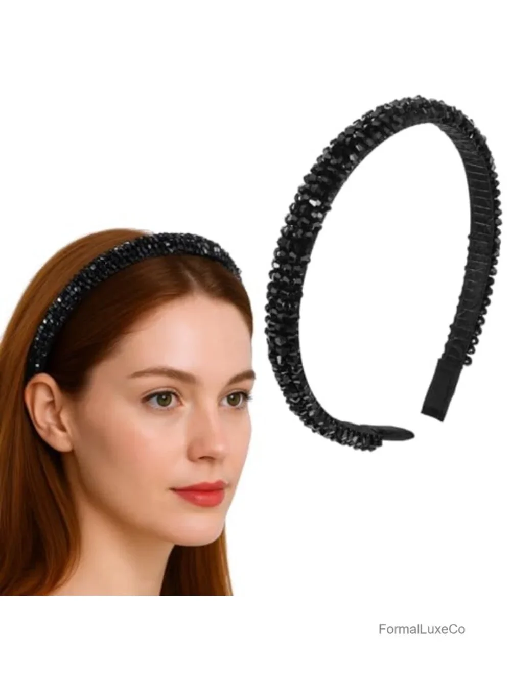 4 Row Crystal Rhinestone Headband - Non-Slip Beaded Hair Hoop for Women